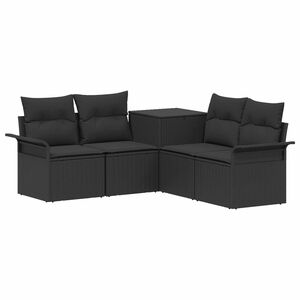 vidaXL Juego de Sof&aacute; 5 uds. Negro Rat&aacute;n sint&eacute;tico y acero