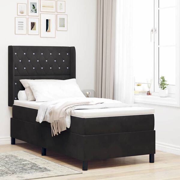 vidaXL Cama tipo Box Spring con cabecera Negro 90 x 200 cm Terciopelo