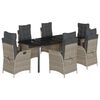 vidaXL Set comedor jard&iacute;n 7 pzas y cojines rat&aacute;n sint&eacute;tico gris claro