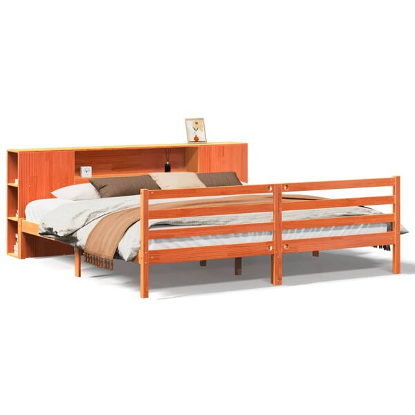 vidaXL Cama con estanter&iacute;a sin colch&oacute;n madera maciza marr&oacute;n 200x200 cm