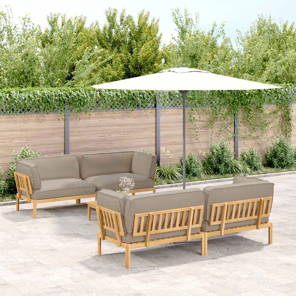 vidaXL Juego de Sof&aacute; con coj&iacute;n 5 pcs Taup&eacute; Madera de Acacia S&oacute;lida