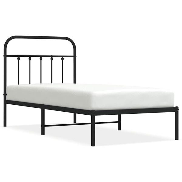 vidaXL Estructura cama sin colch&oacute;n con cabecero metal negro 90x200 cm