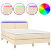 vidaXL Cama box spring colch&oacute;n y luces LED tela crema 140x190 cm