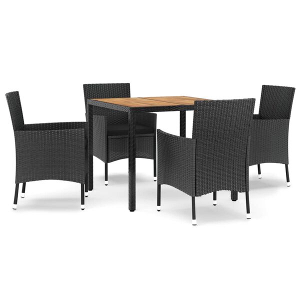 vidaXL Set de muebles jard&iacute;n 5 pzas con cojines rat&aacute;n sint&eacute;tico negro