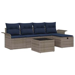 vidaXL Conjunto de sof&aacute; de jard&iacute;n 6 uds. Gris y marino rat&aacute;n sint&eacute;tico