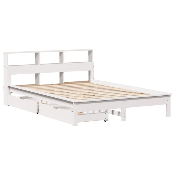vidaXL Cama con estanter&iacute;a sin colch&oacute;n madera maciza blanca 150x200 cm