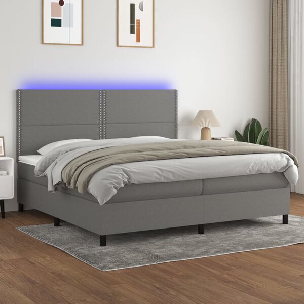 vidaXL Cama box spring colch&oacute;n y luces LED tela gris claro 200x200 cm