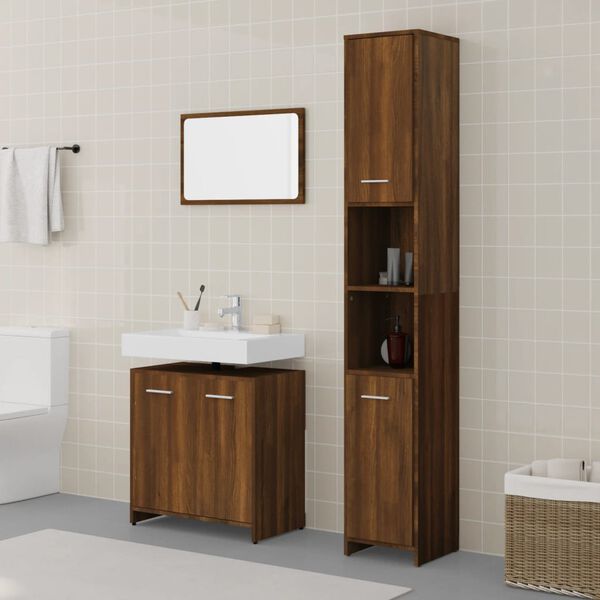 vidaXL Set de muebles ba&ntilde;o 3 pzas madera contrachapada roble marr&oacute;n