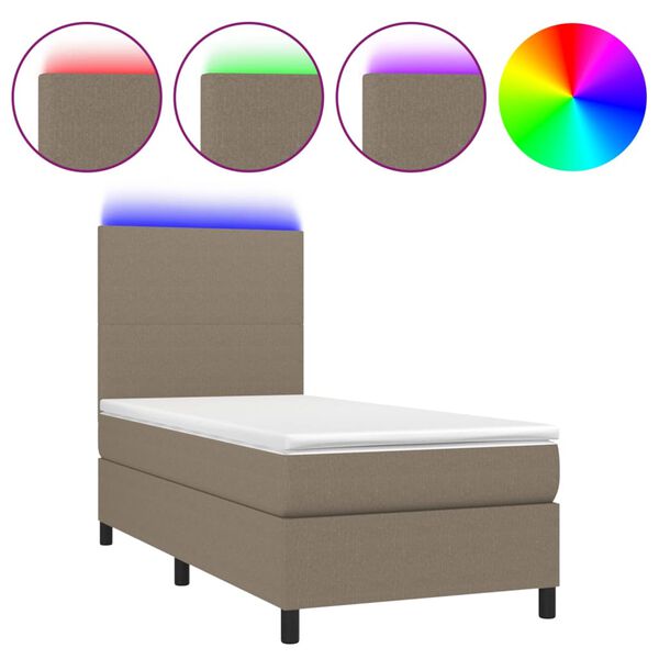 vidaXL Cama box spring colch&oacute;n y luces LED tela gris taupe 100x200 cm