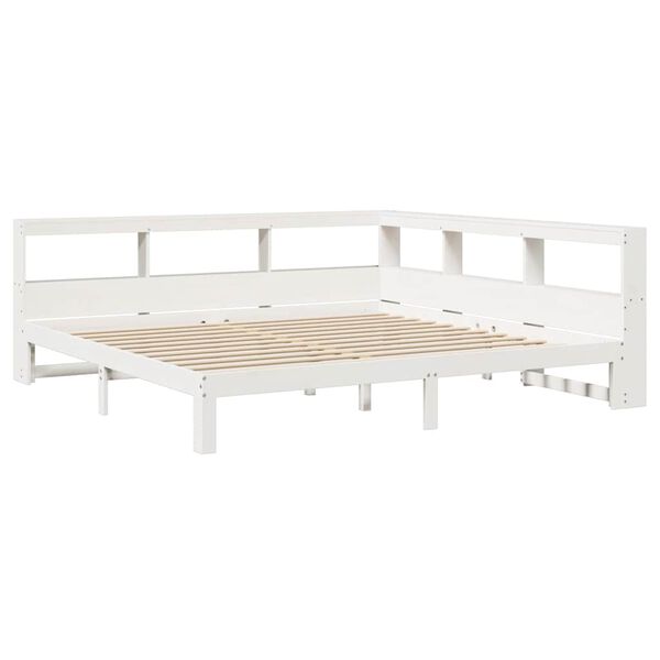 vidaXL Cama con estanter&iacute;a sin colch&oacute;n madera maciza blanca 200x200 cm