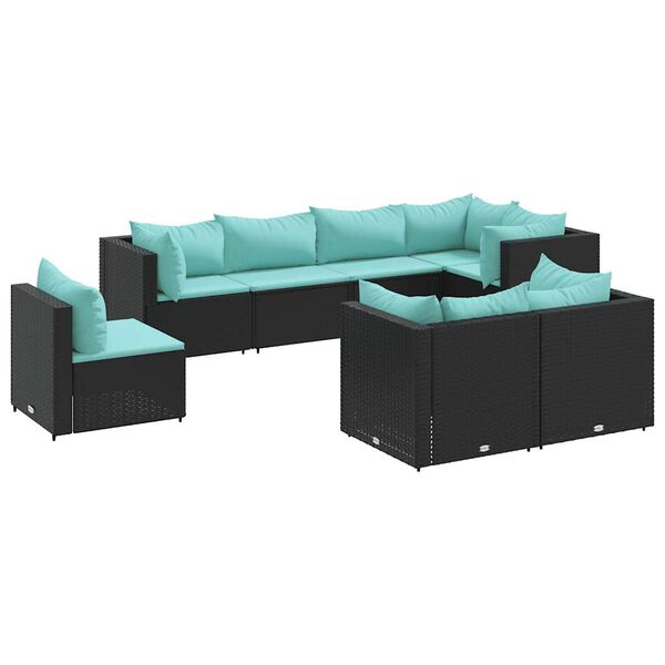 vidaXL Set de muebles de jard&iacute;n 8 pzas y cojines rat&aacute;n sint&eacute;tico negro