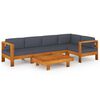 vidaXL Muebles de jard&iacute;n 6 pzas con cojines gris oscuro madera acacia