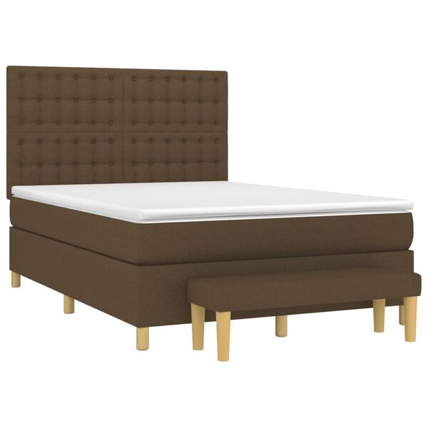 vidaXL Cama box spring con colch&oacute;n tela marr&oacute;n oscuro 140x200 cm
