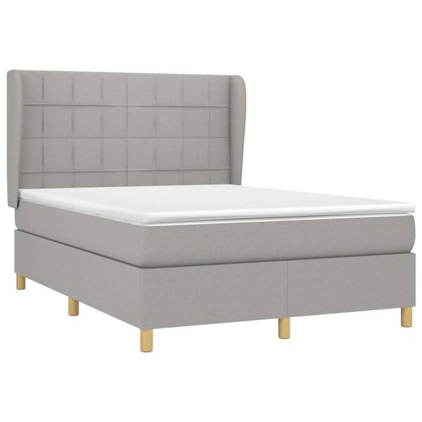 vidaXL Cama box spring con colch&oacute;n tela gris claro 140x200 cm