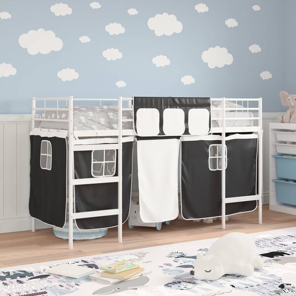 vidaXL Estructura de Cama Alta para Ni&ntilde;os con Cortinas y Negro