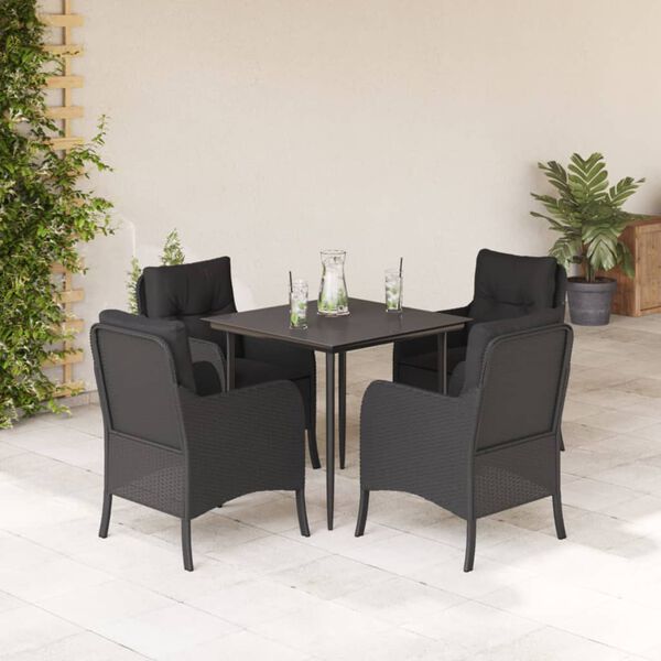 vidaXL Set de muebles jard&iacute;n 5 pzas con cojines rat&aacute;n sint&eacute;tico negro