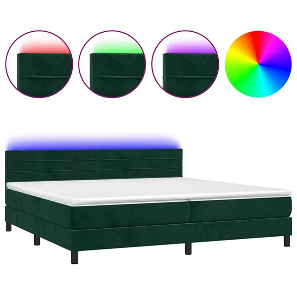 vidaXL Cama box spring colch&oacute;n y LED terciopelo verde oscuro 200x200cm