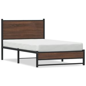 vidaXL Estructura de cama sin colch&oacute;n metal marr&oacute;n roble 107x203 cm