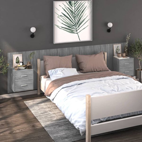 vidaXL Mesita de noche de pared 2 unidades color gris Sonoma