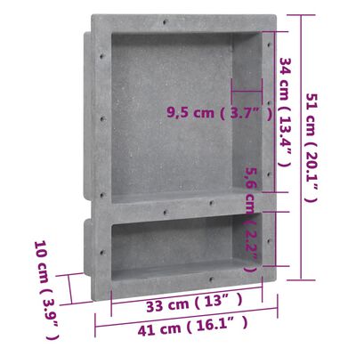vidaXL Hornacina de ducha con 2 compartimentos gris mate 41x51x10 cm