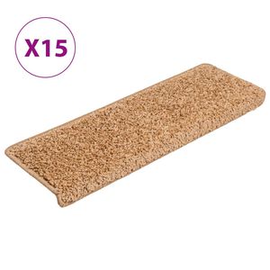 vidaXL Alfombrillas para escaleras 15 unidades 65x21x4 cm Beige Borde Rectangular