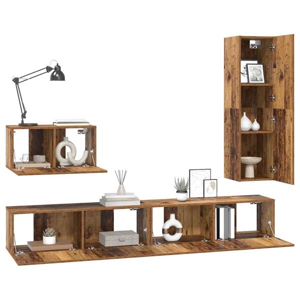 vidaXL Conjunto de mueble de TV con caj&oacute;n 4 pcs Madera envejecida