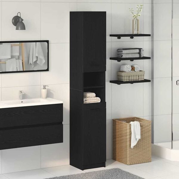 vidaXL Gabinete de Ba&ntilde;o con estante Roble negro 32 x 34 x 188,5 cm