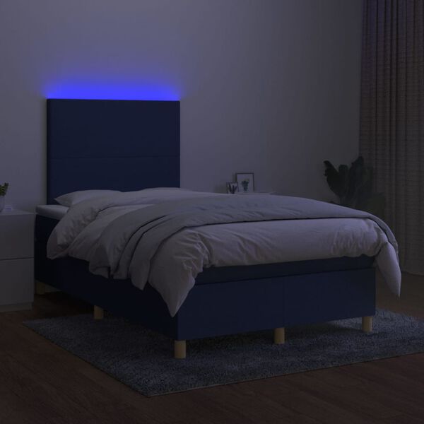 vidaXL Cama box spring con colch&oacute;n y LED tela azul 120x200 cm