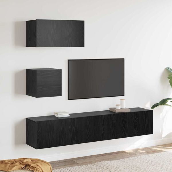 vidaXL Conjunto de mueble de TV 3 pcs Roble Negro Madera de ingenier&iacute;a