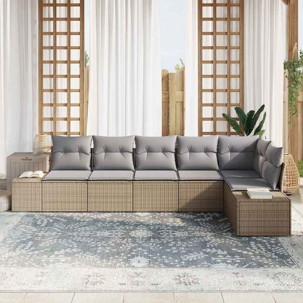 vidaXL Conjunto de sof&aacute; de jard&iacute;n 6 pcs Beige y gris rat&aacute;n sint&eacute;tico