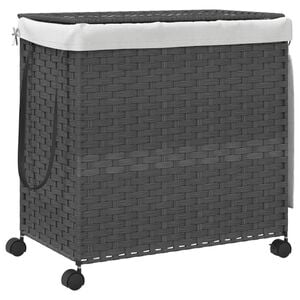 vidaXL Cesto para ropa sucia con ruedas rat&aacute;n gris 60x35x60,5 cm