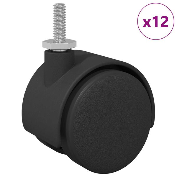 vidaXL Ruedas 12 pcs Negro 40,1 x 40,1 x 37,8 mm PP y hierro
