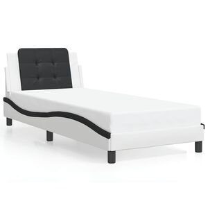 vidaXL Estructura de cama sin colch&oacute;n Zadar cuero sint&eacute;tico blanco negro 90x200 cm