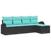 vidaXL Conjunto de sof&aacute; de jard&iacute;n 5 uds. Negro rat&aacute;n sint&eacute;tico