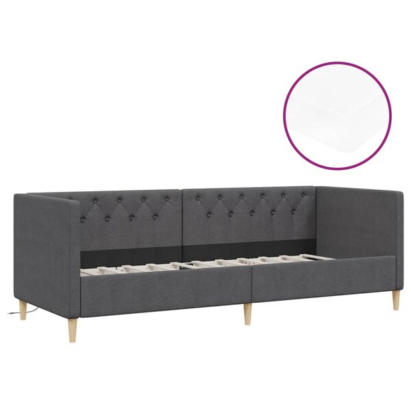 vidaXL Sof&aacute; cama con colch&oacute;n USB de tela gris oscuro 90x200 cm