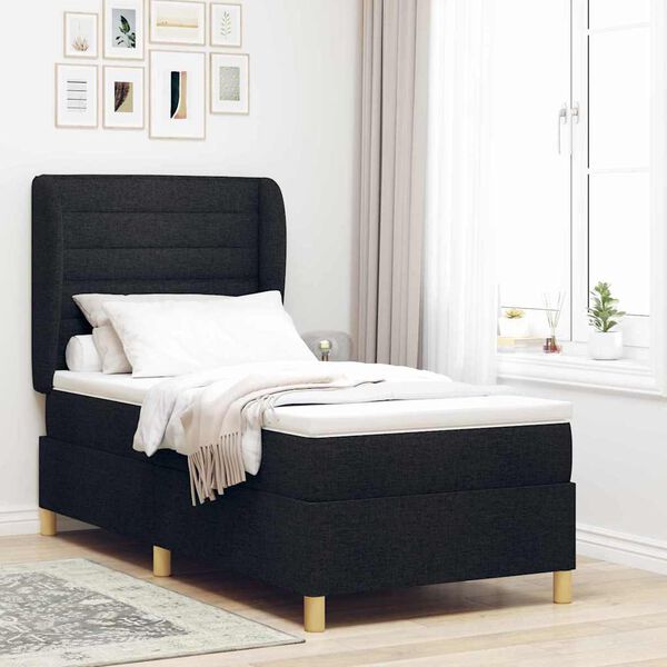 vidaXL Cama con Somier y Colch&oacute;n Gris Oscuro 90x190 cm de Tela Negro