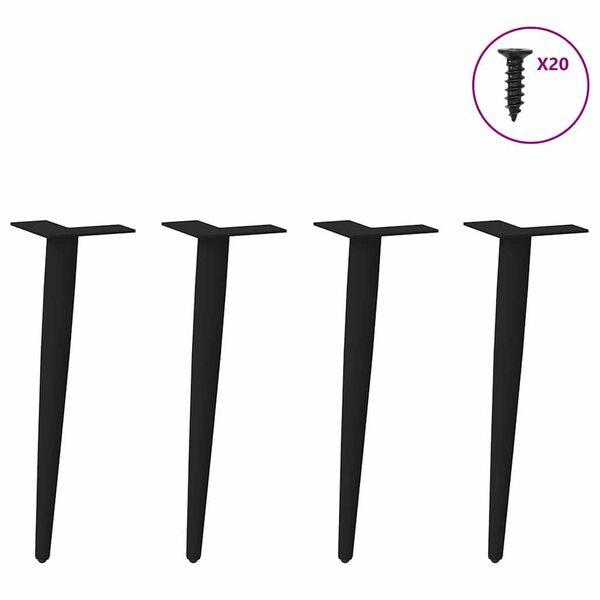 vidaXL Patas c&oacute;nicas para mesa de centro (4 unidades), color negro, 42-43 cm, acero