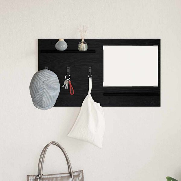 vidaXL Perchero de pared con estante Roble Negro 90 x 10 x 50 cm
