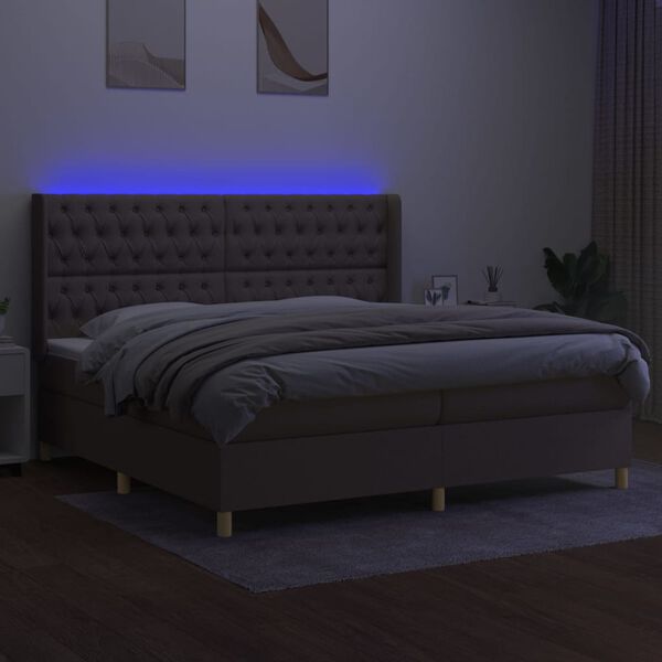 vidaXL Cama box spring colch&oacute;n y luces LED tela gris taupe 200x200 cm