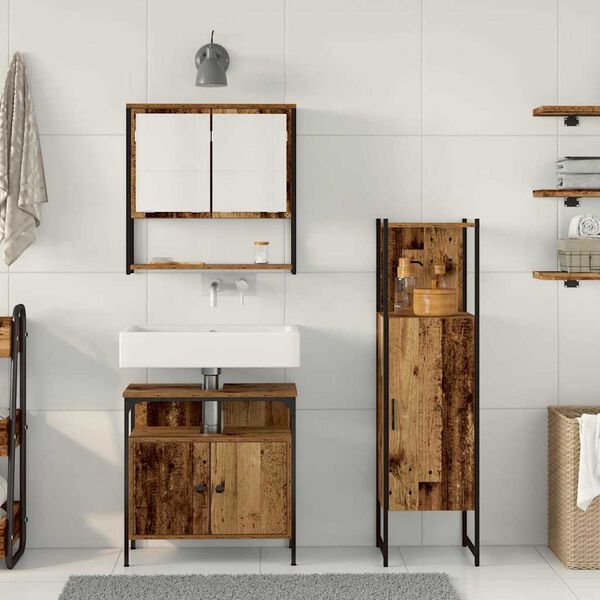 vidaXL Juego de muebles de ba&ntilde;o 3 pcs Marr&oacute;n Madera contrachapada