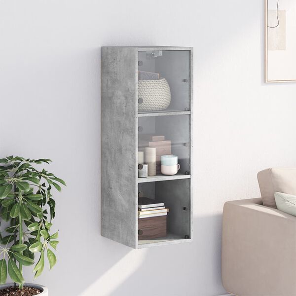vidaXL Mueble de pared puertas de vidrio gris hormig&oacute;n 35x37x100 cm
