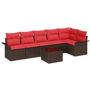 vidaXL Conjunto de sof&aacute; de jard&iacute;n 7 pcs Marr&oacute;n rat&aacute;n sint&eacute;tico