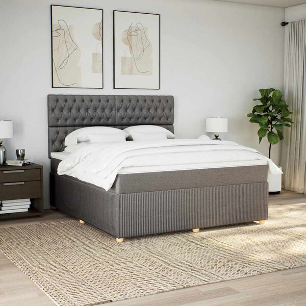 vidaXL Cama box spring con colch&oacute;n tela gris taupe 180x200 cm