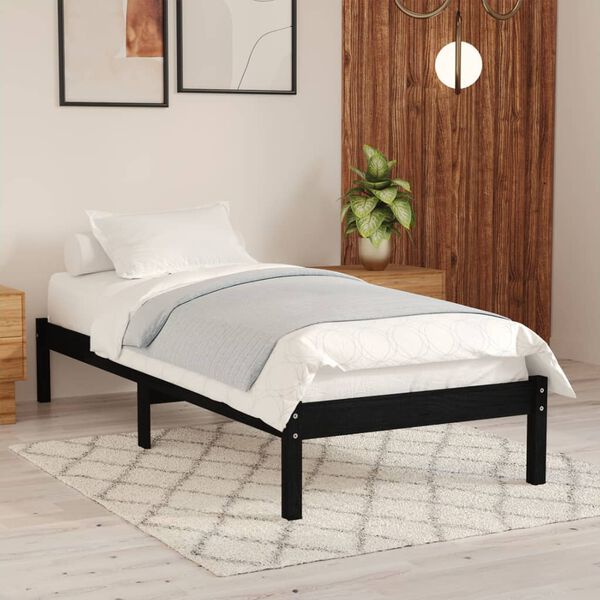 vidaXL Estructura de cama sin colch&oacute;n madera maciza negro 100x200 cm