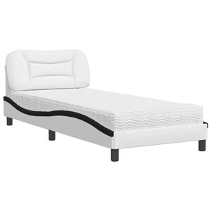 vidaXL Cama con colch&oacute;n Hvar cuero sint&eacute;tico blanco y negro 90x190 cm