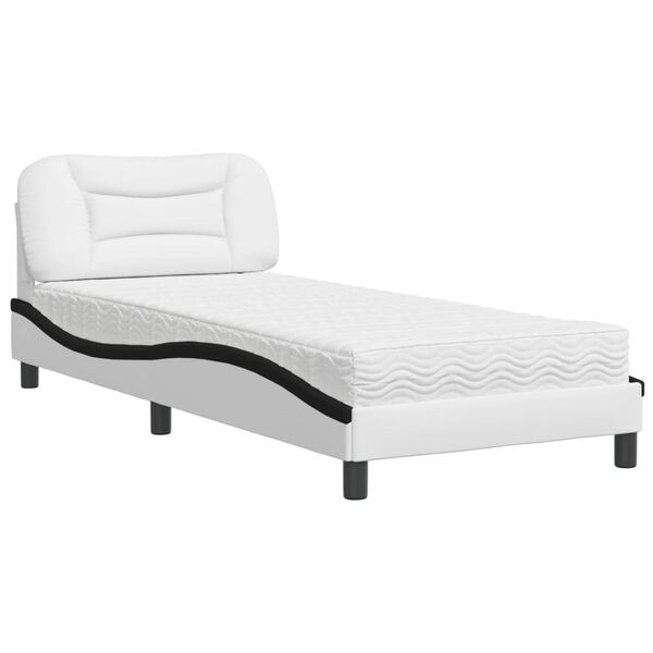 vidaXL Cama con colchón Hvar cuero sintético blanco y negro 90x190 cm
