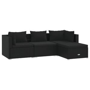 vidaXL Set de muebles de jard&iacute;n 4 pzas y cojines rat&aacute;n sint&eacute;tico negro
