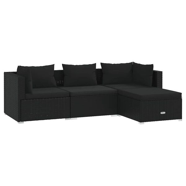 vidaXL Set de muebles de jard&iacute;n 4 pzas y cojines rat&aacute;n sint&eacute;tico negro
