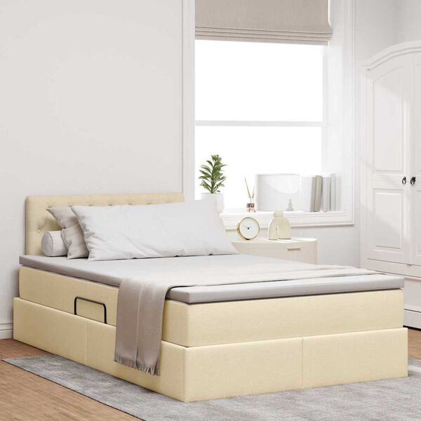 vidaXL Cama con almacenamiento y LED con LED Crema 120 x 200 cm tela