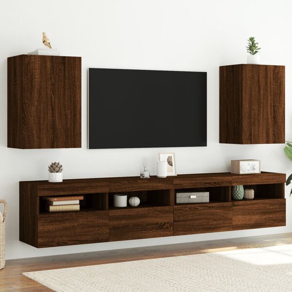 vidaXL Muebles de TV de pared 2 uds madera marr&oacute;n roble 40,5x30x60 cm